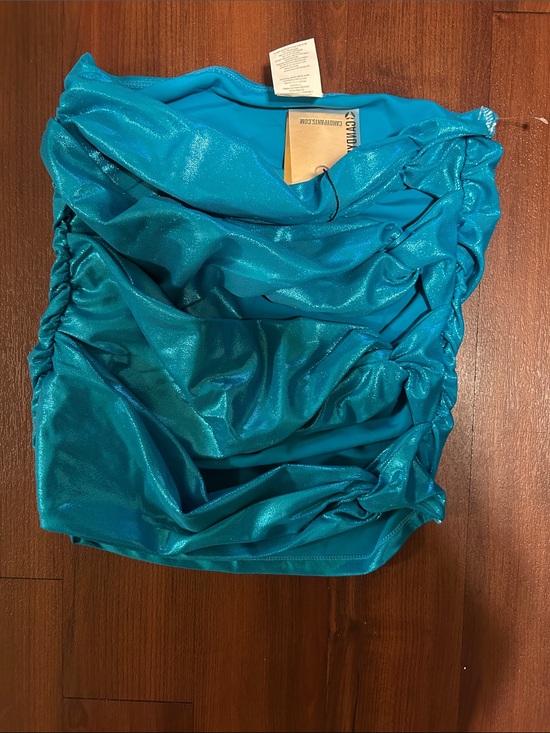 Candy pants Tops - 🆕 Candy Pants Metallic Turquoise Ruched Tube Top Y2K Clubwear Festival